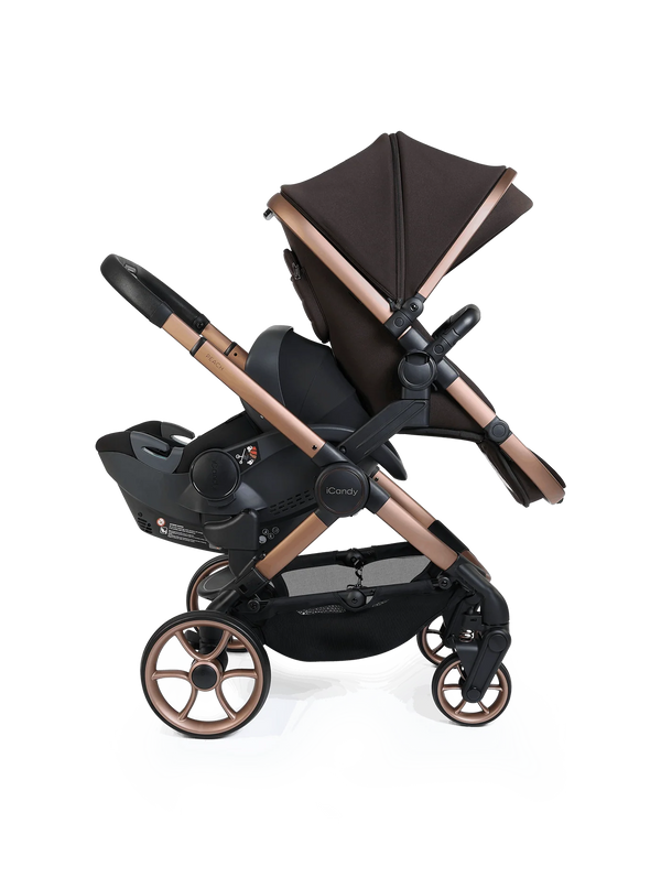 Peach 8 Pecan Pushchair and Carrycot - Double 360 Car Seat Combo