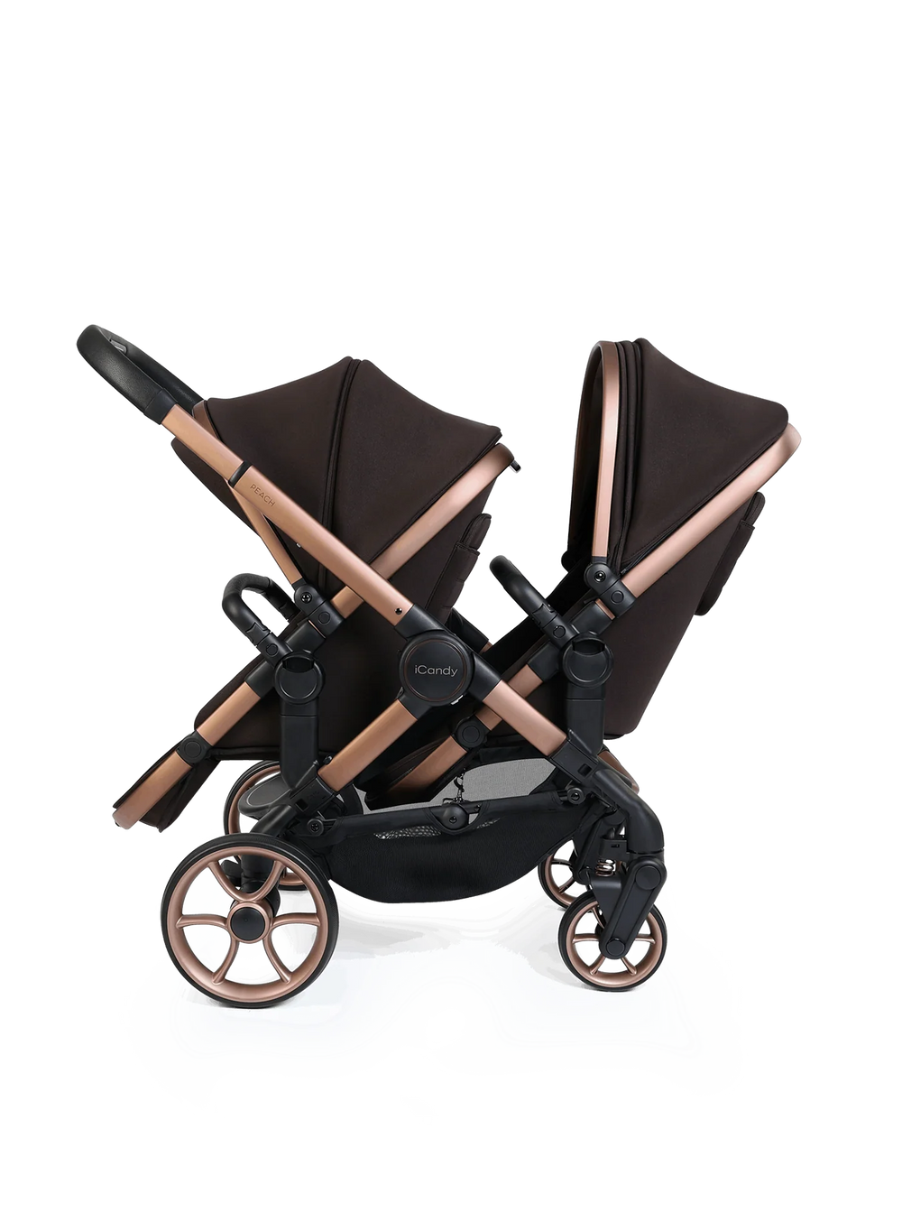Peach 8 Pecan 3-1 kinderwagen en reiswieg – Dubbele combinatie met 360-graden draaibaar autostoeltje