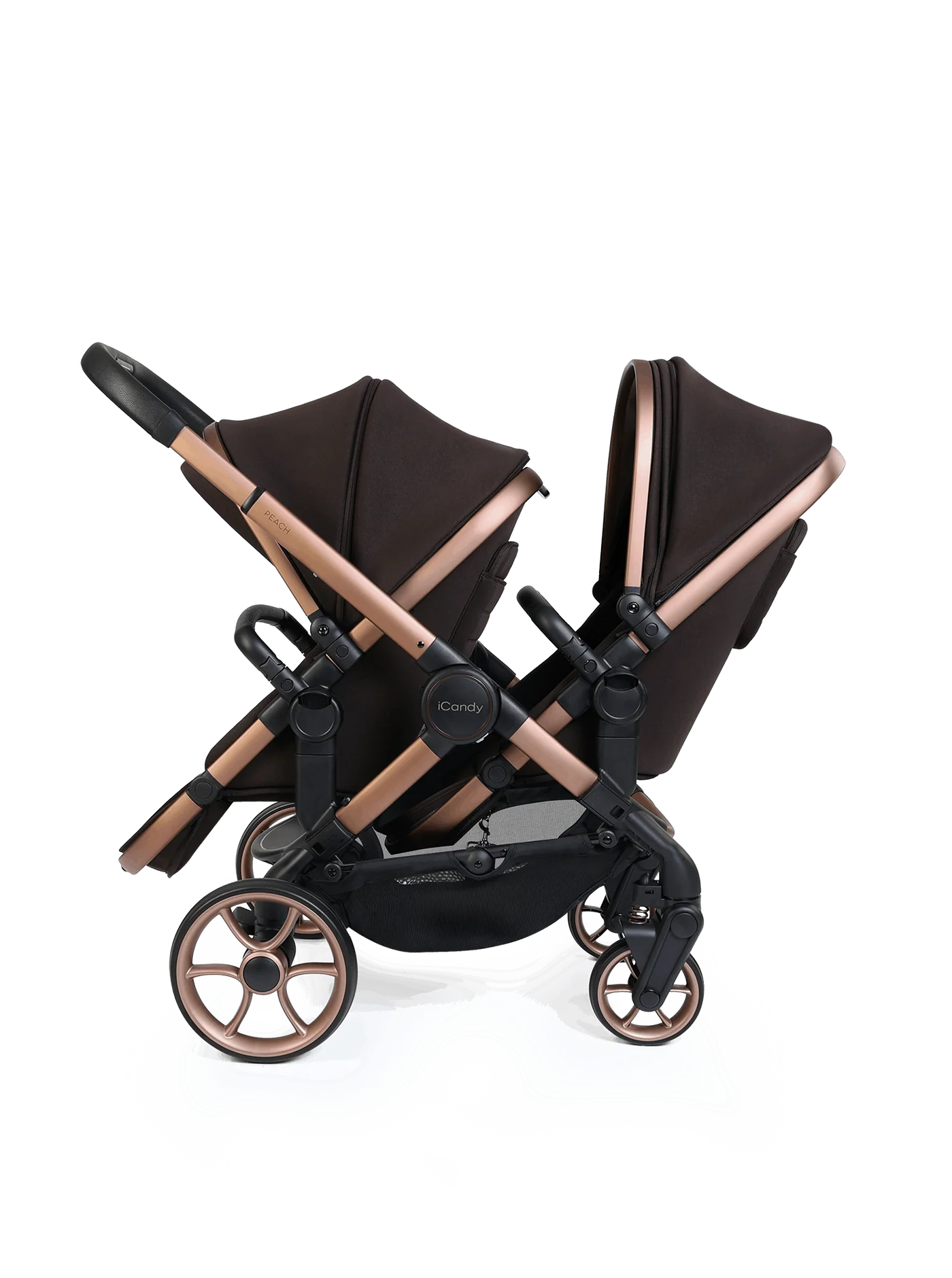 Peach 8 Pecan 3-1 kinderwagen en reiswieg – Dubbele combinatie met 360-graden draaibaar autostoeltje