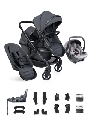 Peach 8 Grey Pushchair and Carrycot - Double 360 Car Seat Combo
