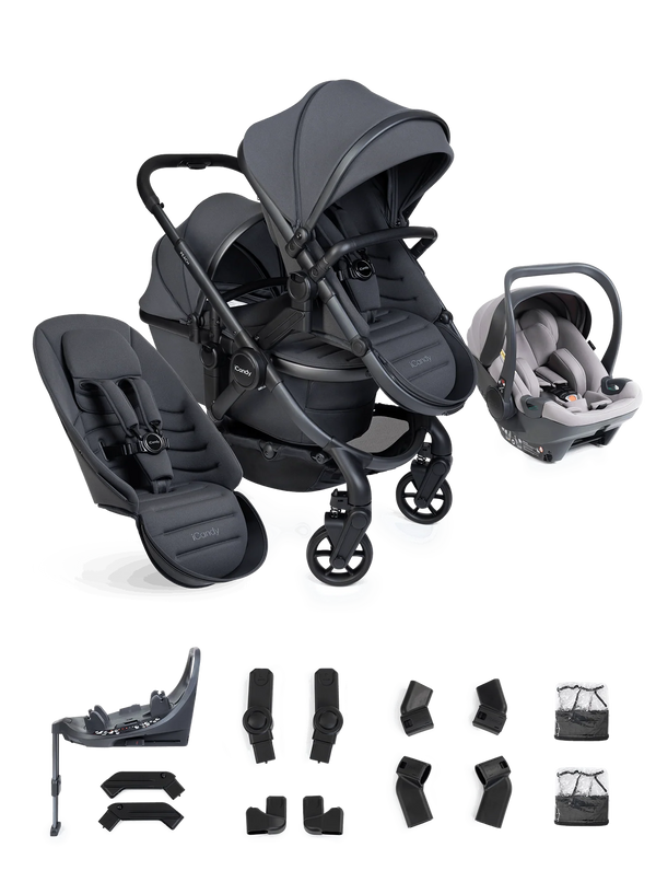Peach 8 Grey Pushchair and Carrycot - Double 360 Car Seat Combo