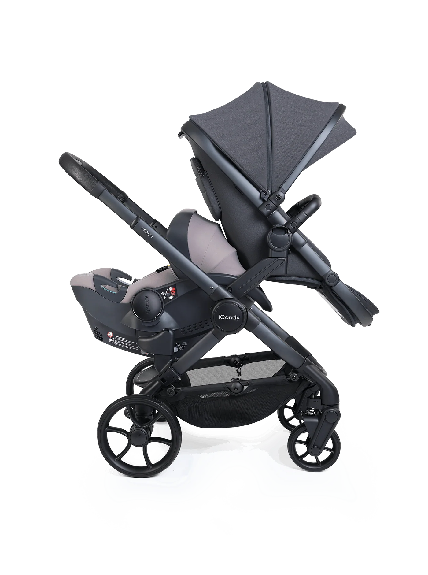 Peach 8 grijze 3-1 kinderwagen en reiswieg – combinatie met twee 360-graden draaibare autostoeltjes
