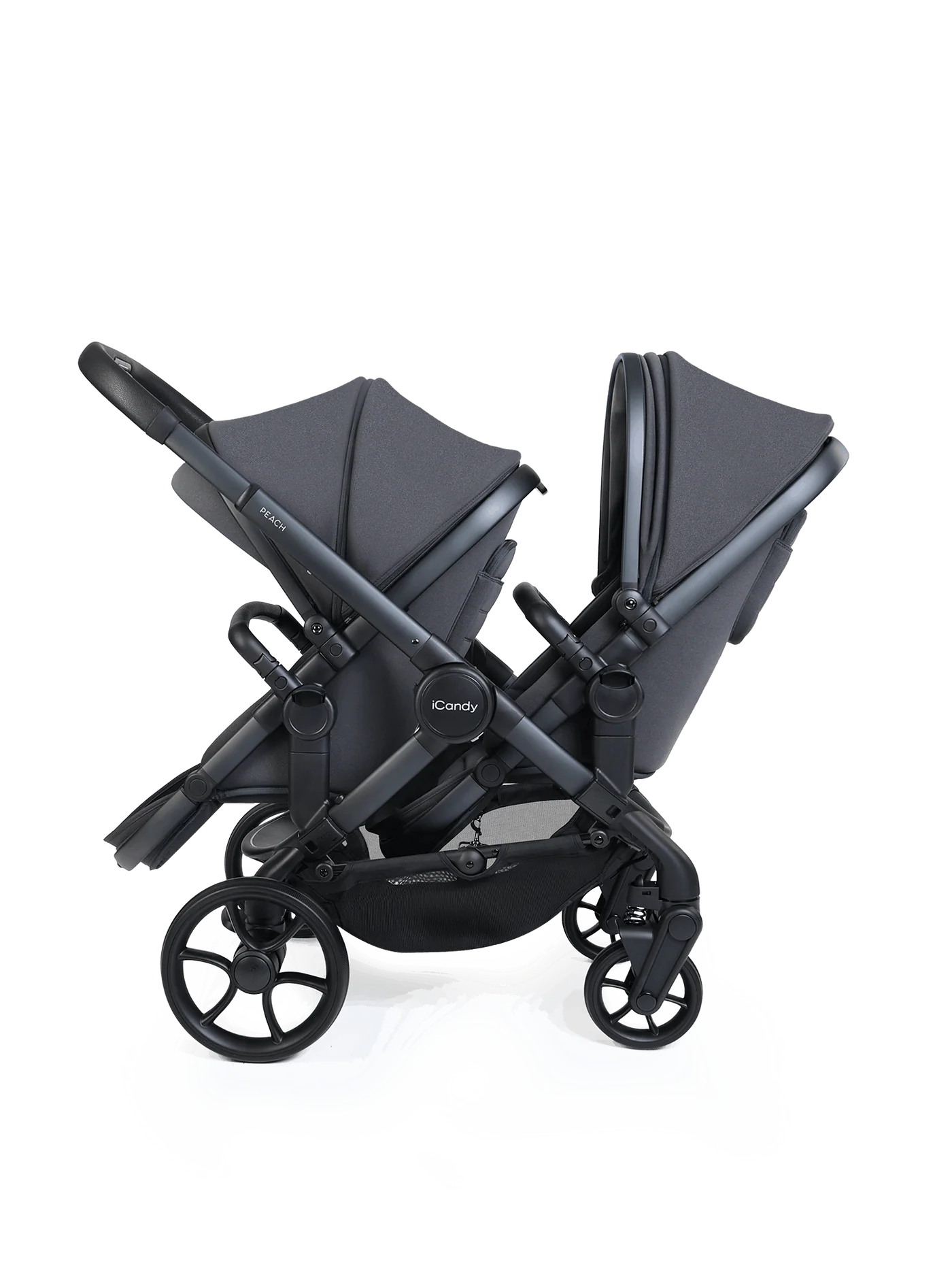 Peach 8 grijze 3-1 kinderwagen en reiswieg – combinatie met twee 360-graden draaibare autostoeltjes