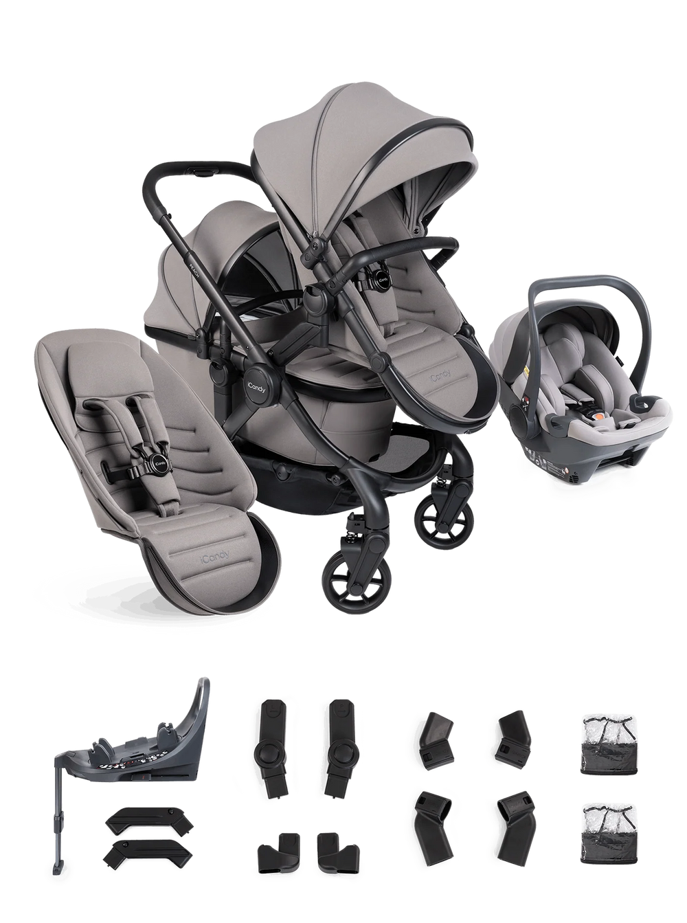 Peach 8 Porcini 3-1 kinderwagen en reiswieg - dubbele 360 autostoelcombinatie