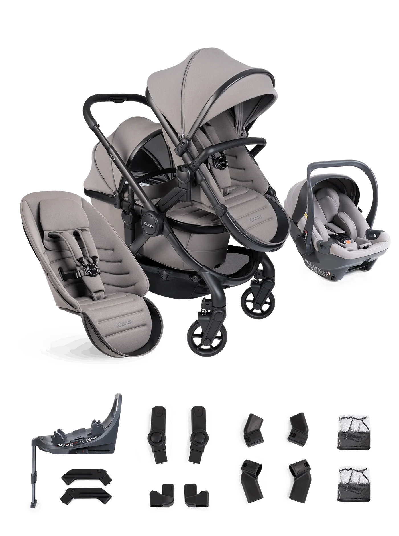 Peach 8 Porcini 3-1 kinderwagen en reiswieg - dubbele 360 autostoelcombinatie