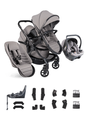 Peach 8 Porcini Pushchair and Carrycot - Double 360 Car Seat Combo