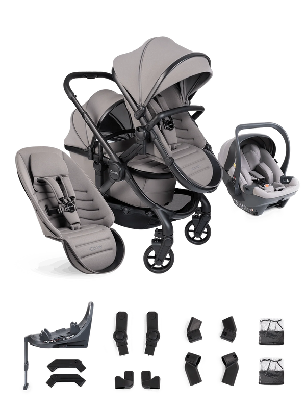 Peach 8 Porcini Pushchair and Carrycot - Double 360 Car Seat Combo