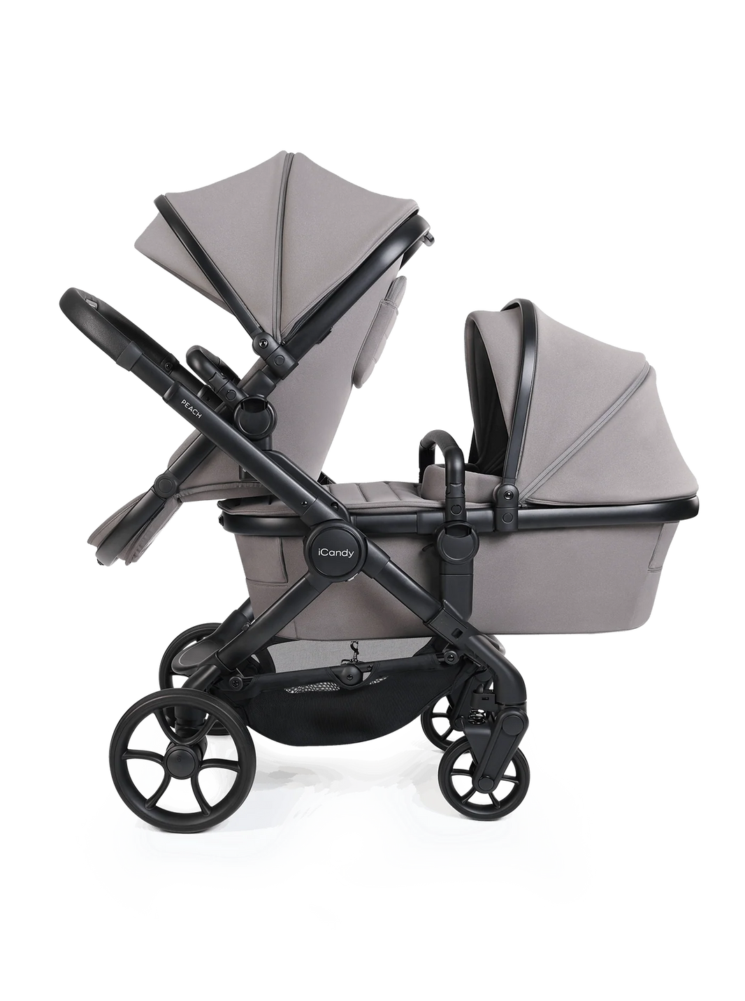 Peach 8 Porcini 3-1 kinderwagen en reiswieg - dubbele 360 autostoelcombinatie