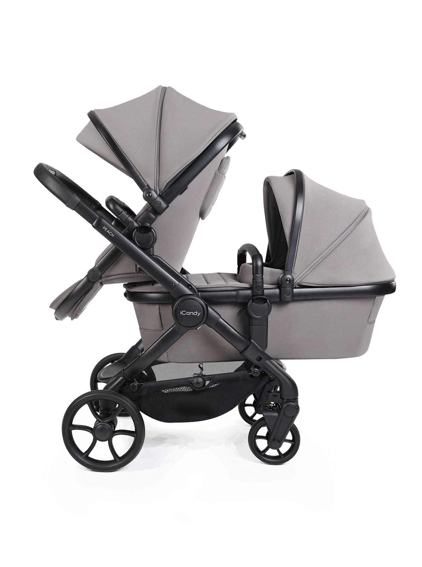 Peach 8 Porcini 3-1 kinderwagen en reiswieg - dubbele 360 autostoelcombinatie