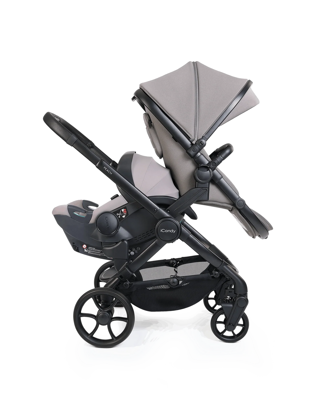 Peach 8 Porcini 3-1 kinderwagen en reiswieg - dubbele 360 autostoelcombinatie
