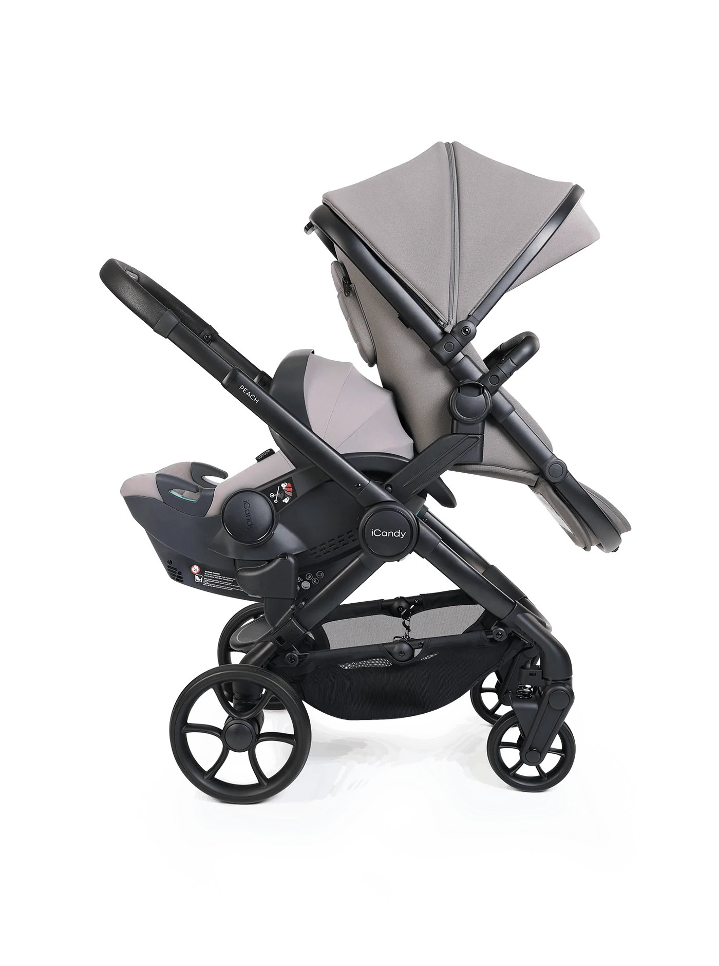 Peach 8 Porcini 3-1 kinderwagen en reiswieg - dubbele 360 autostoelcombinatie
