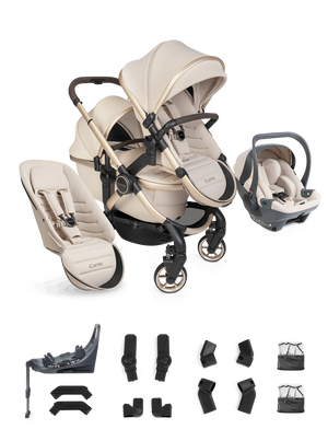 Peach 8 Biscotti Pushchair and Carrycot - Double 360 Car Seat Combo