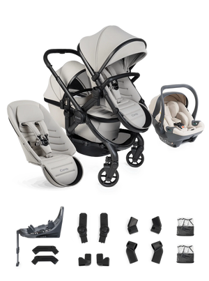 Peach 8 Taupe Pushchair and Carrycot - Double 360 Car Seat Combo