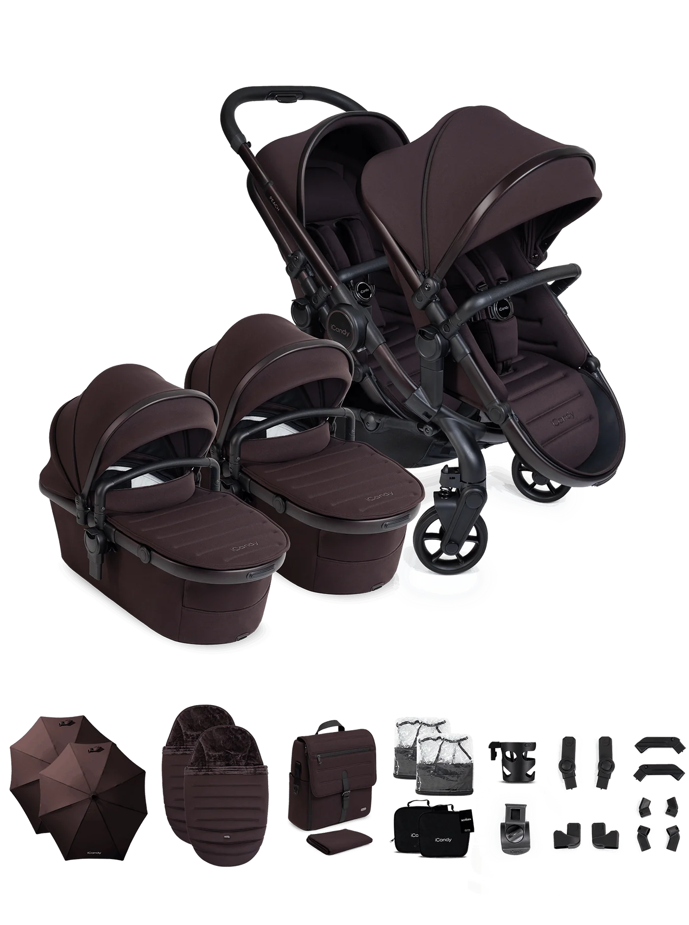 Peach 8 Coffee Bean kinderwagen en reiswieg inclusief Duo-complete bundel