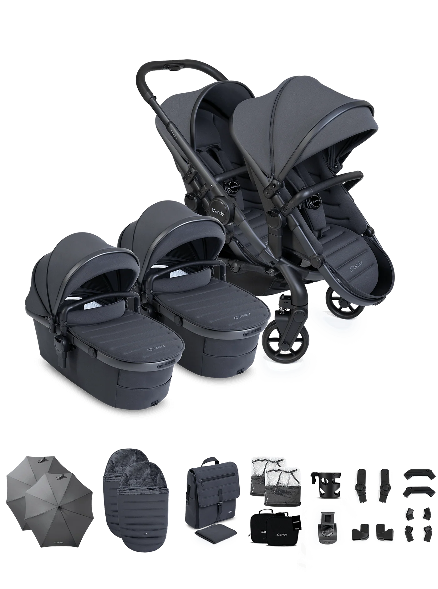 Peach 8 Grey kinderwagen en reiswieg inclusief Duo-complete bundel