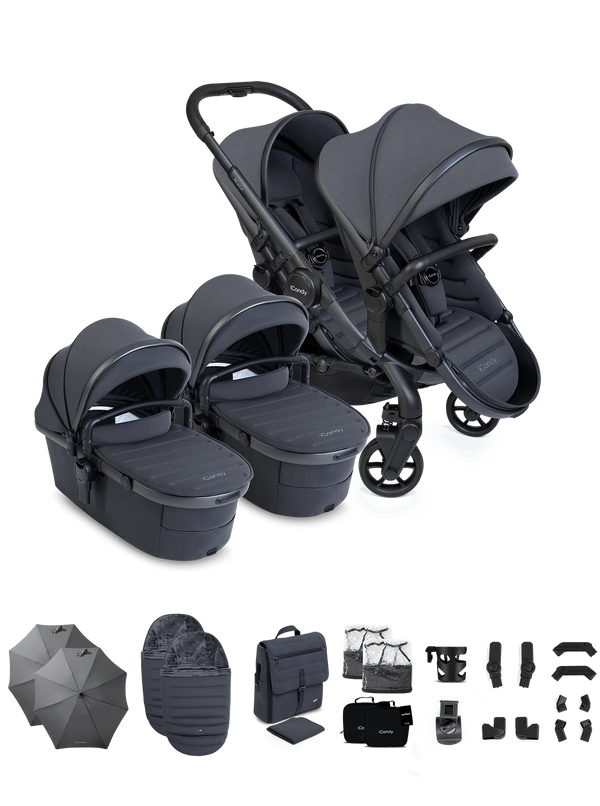 Peach 8 Grey Pushchair and Carrycot - Twin Pushchair Bundle