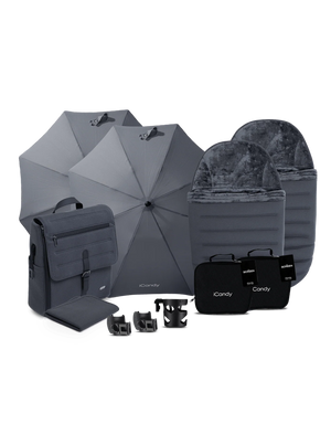 Peach 8 Grey Pushchair and Carrycot - Twin Pushchair Bundle