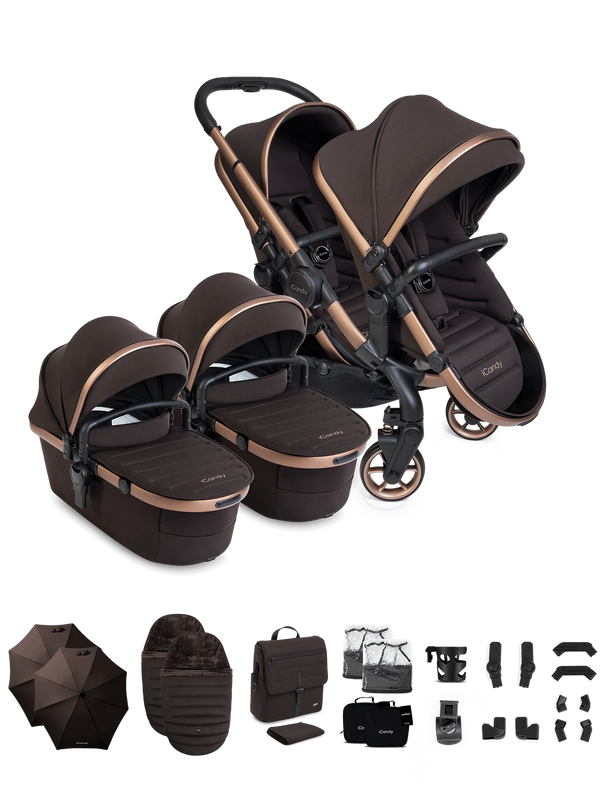 Peach 8 Pecan Pushchair and Carrycot - Twin Pushchair Bundle