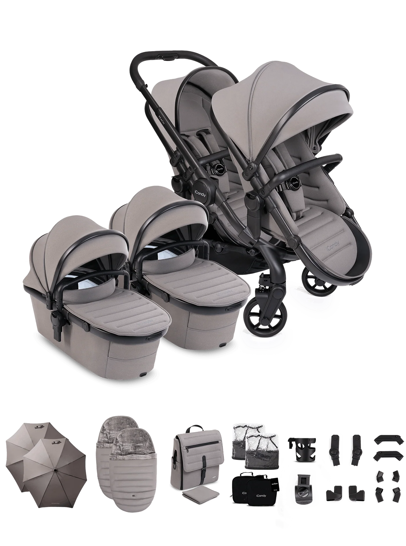 Peach 8 kinderwagen en reiswieg inclusief Duo-complete bundel (Porcini)