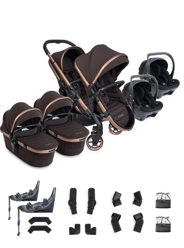 Peach 8 Pecan Pushchair and Carrycot - Twin 360 Car Seat Combo