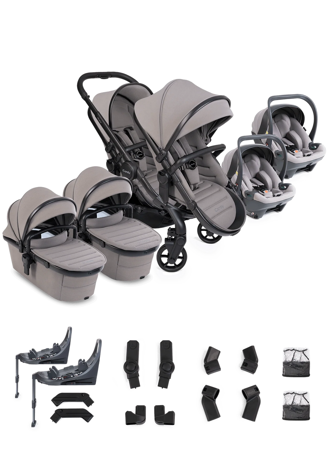 iCandy Peach 8 Twin 3-in-1 Kinderwagen – Porcini – Complete Bundle