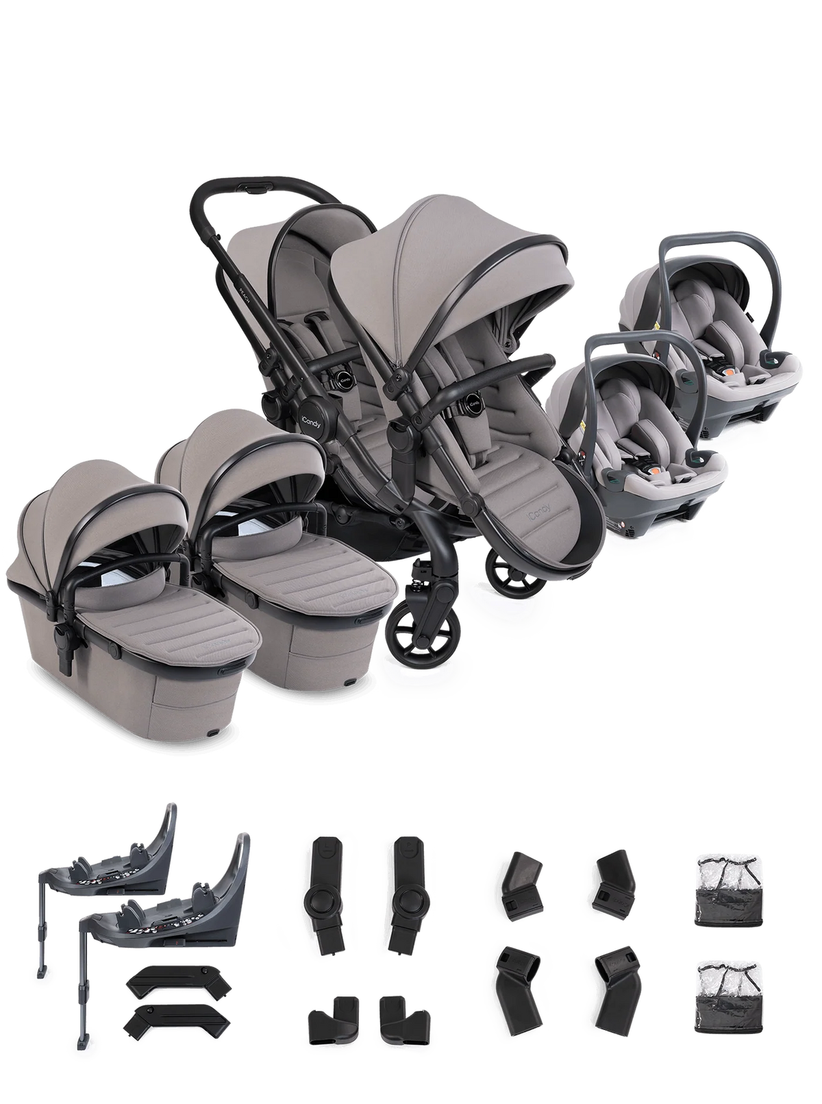 iCandy Peach 8 Twin 3-in-1 Kinderwagen – Porcini – Complete Bundle