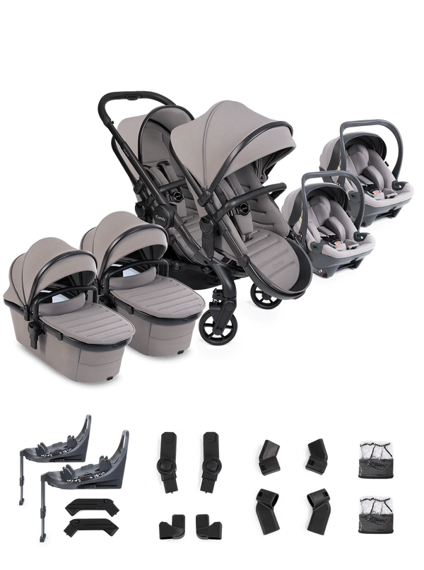 Peach 8 Porcini Pushchair and Carrycot - Twin 360 Car Seat Combo