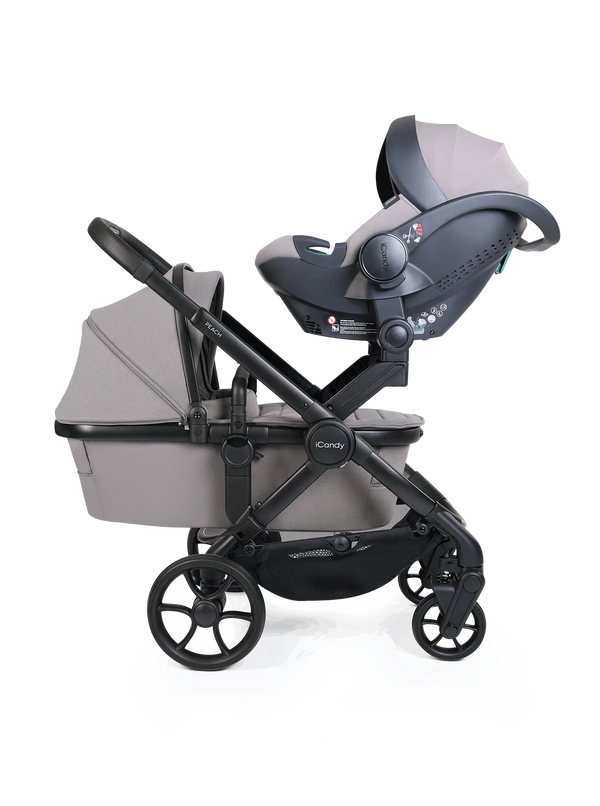 Peach 8 Porcini Pushchair and Carrycot - Twin 360 Car Seat Combo