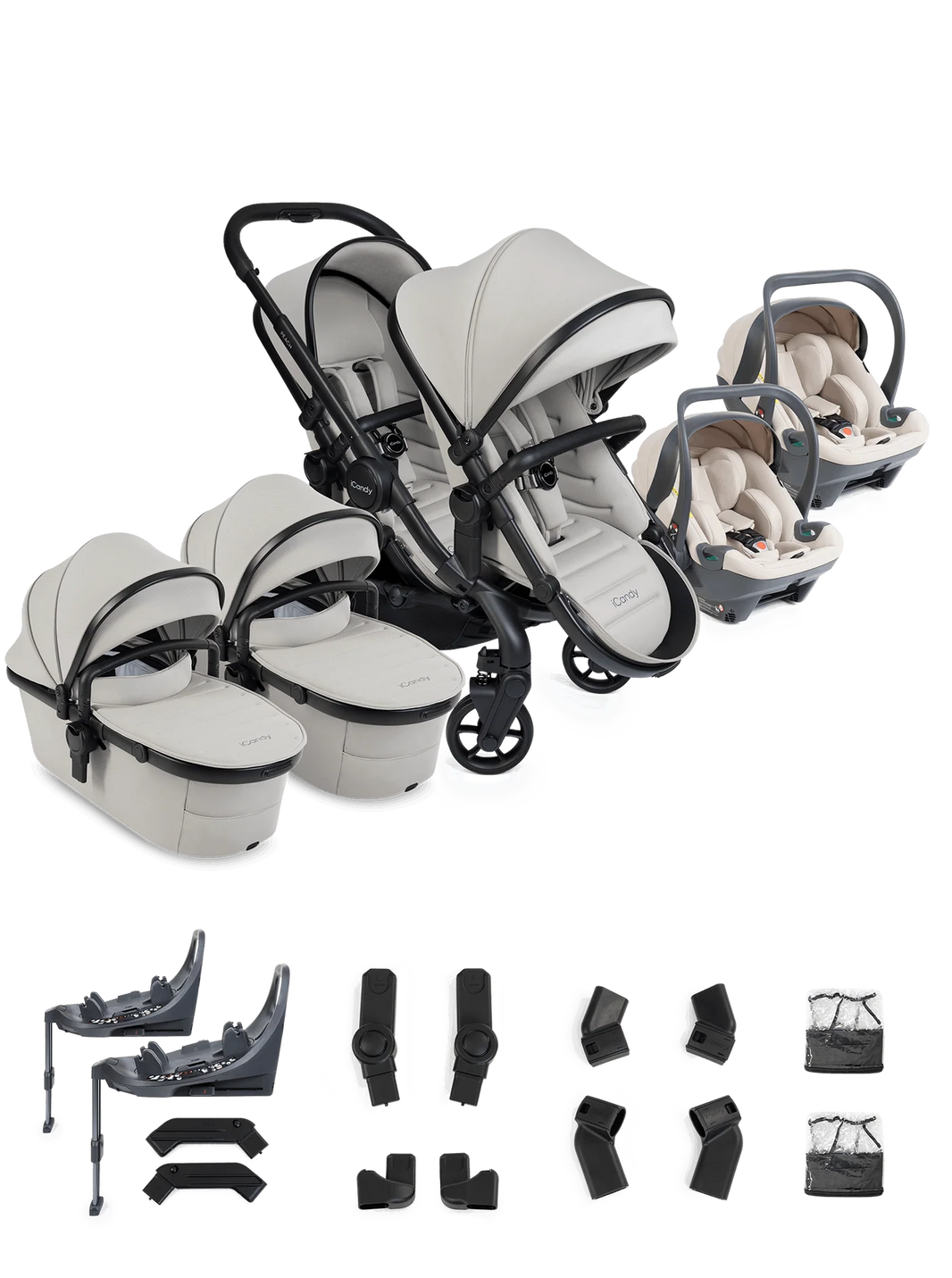 iCandy Peach 8 Twin 3-in-1 Kinderwagen – Taupe – Complete Bundle