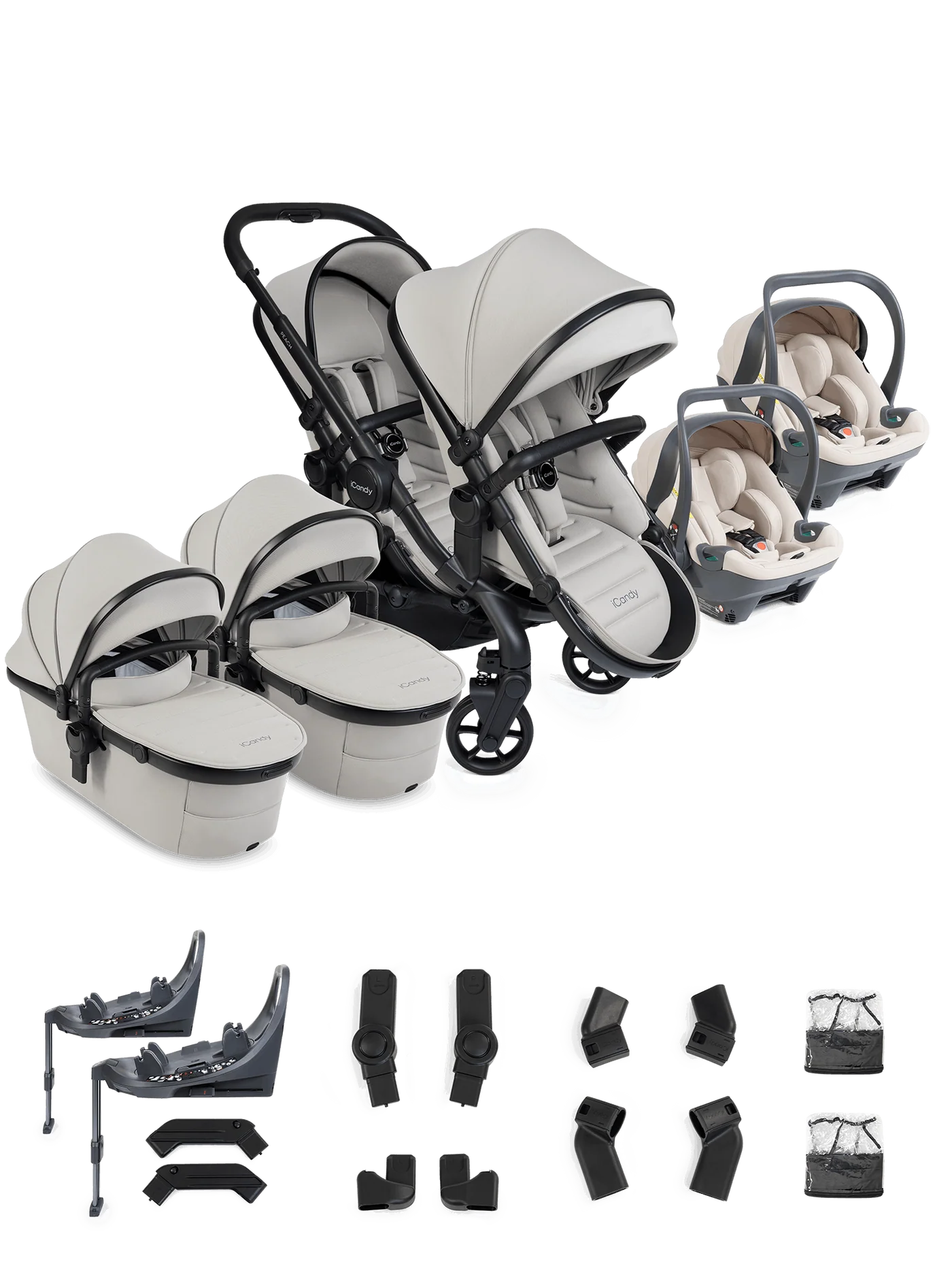 Peach 8 Taupe 3-1 kinderwagen en reiswieg – Twin 360-autostoelcombinatie