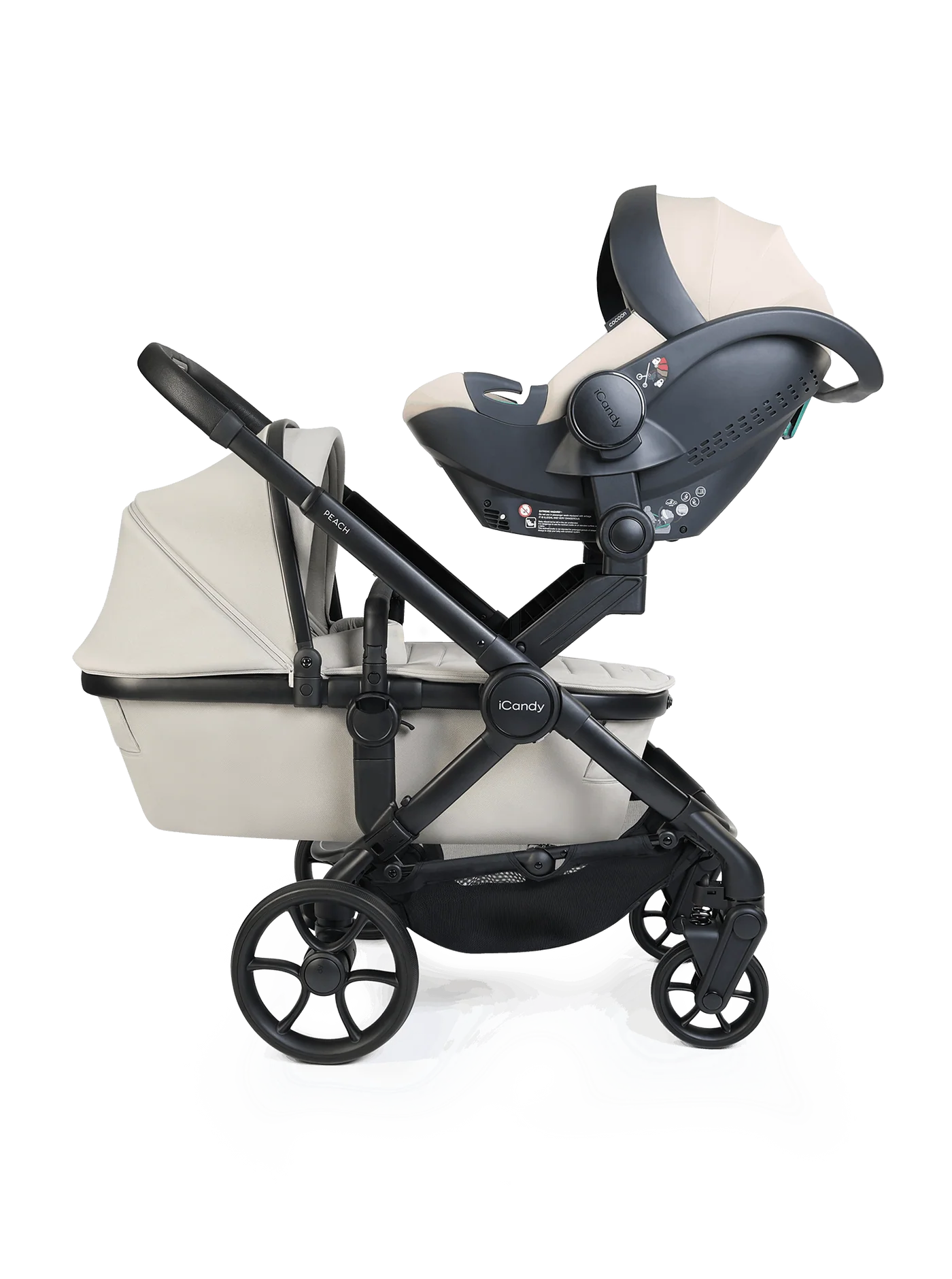 Peach 8 Taupe 3-1 kinderwagen en reiswieg – Twin 360-autostoelcombinatie
