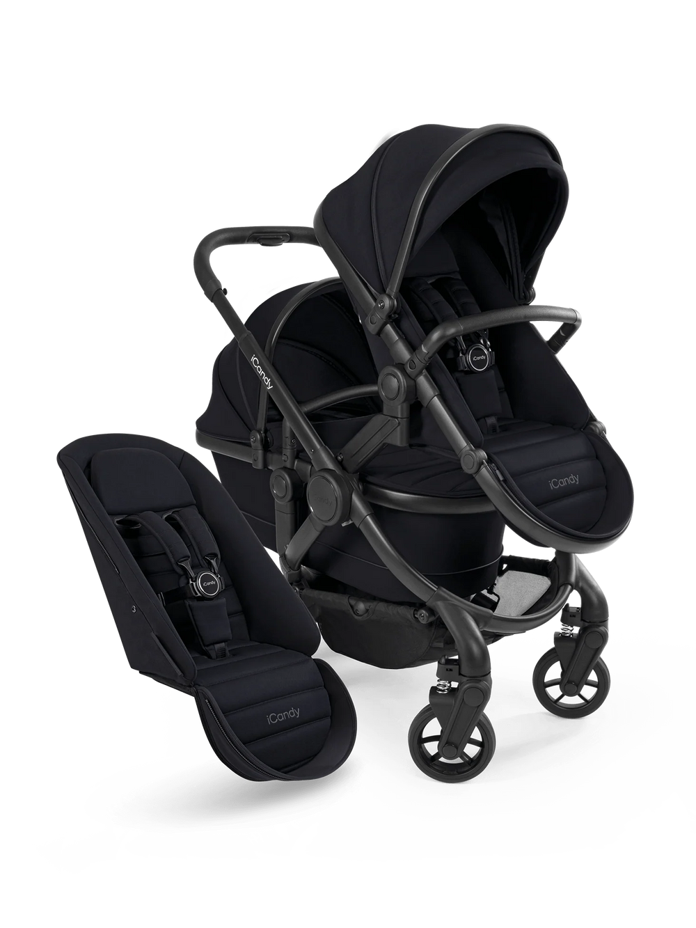 Peach 7 Black Pushchair and Carrycot - Double