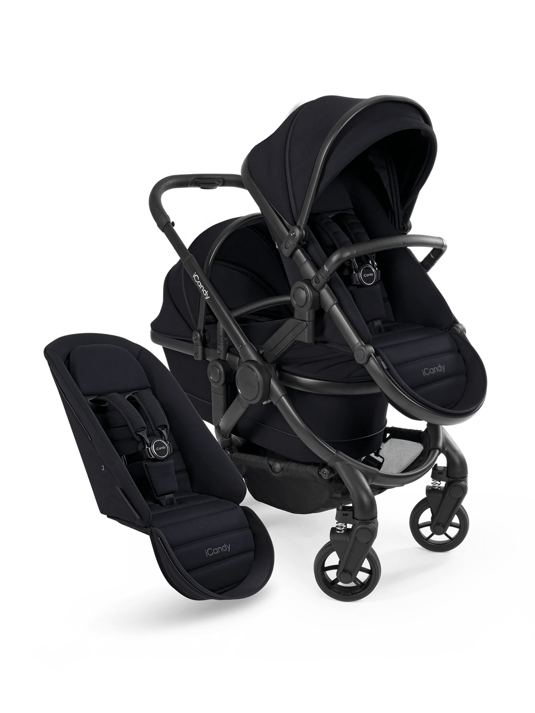 Peach 7 Black Pushchair and Carrycot - Double
