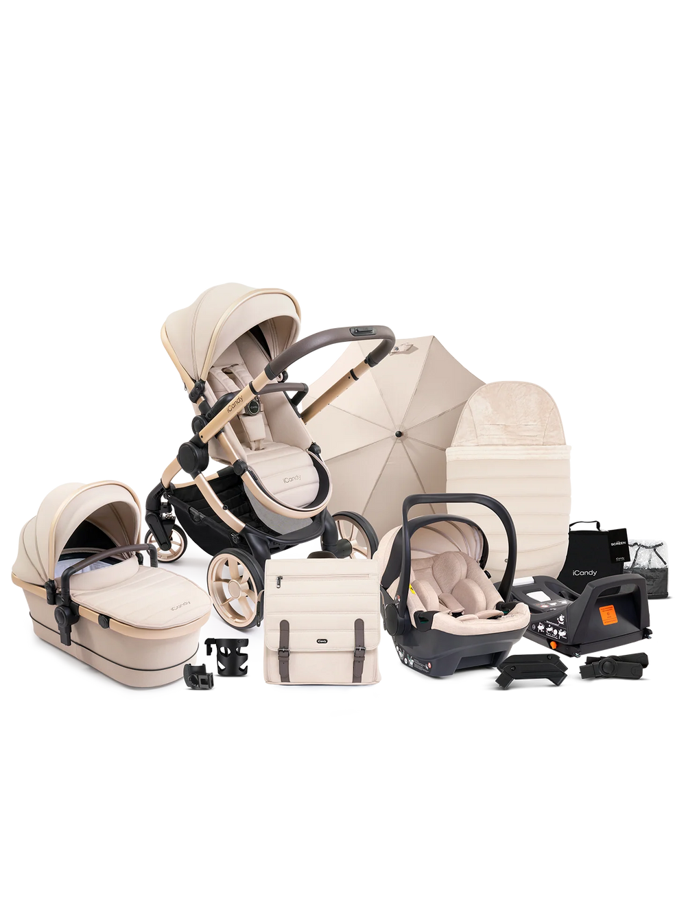 Peach 7 Biscotti Pushchair and Carrycot - Complete Car Seat Bundle