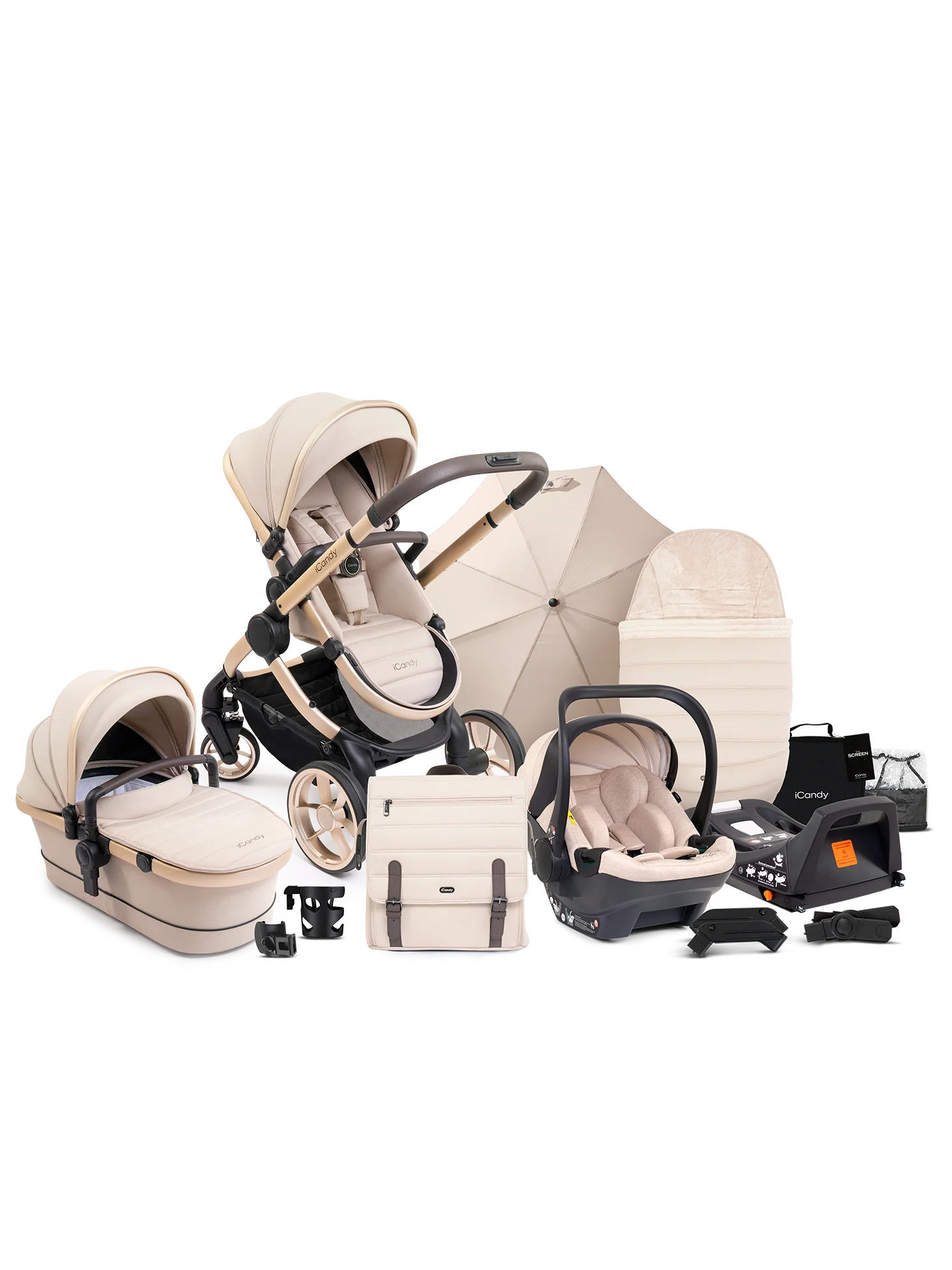 Peach 7 Biscotti Pushchair and Carrycot - Complete Car Seat Bundle