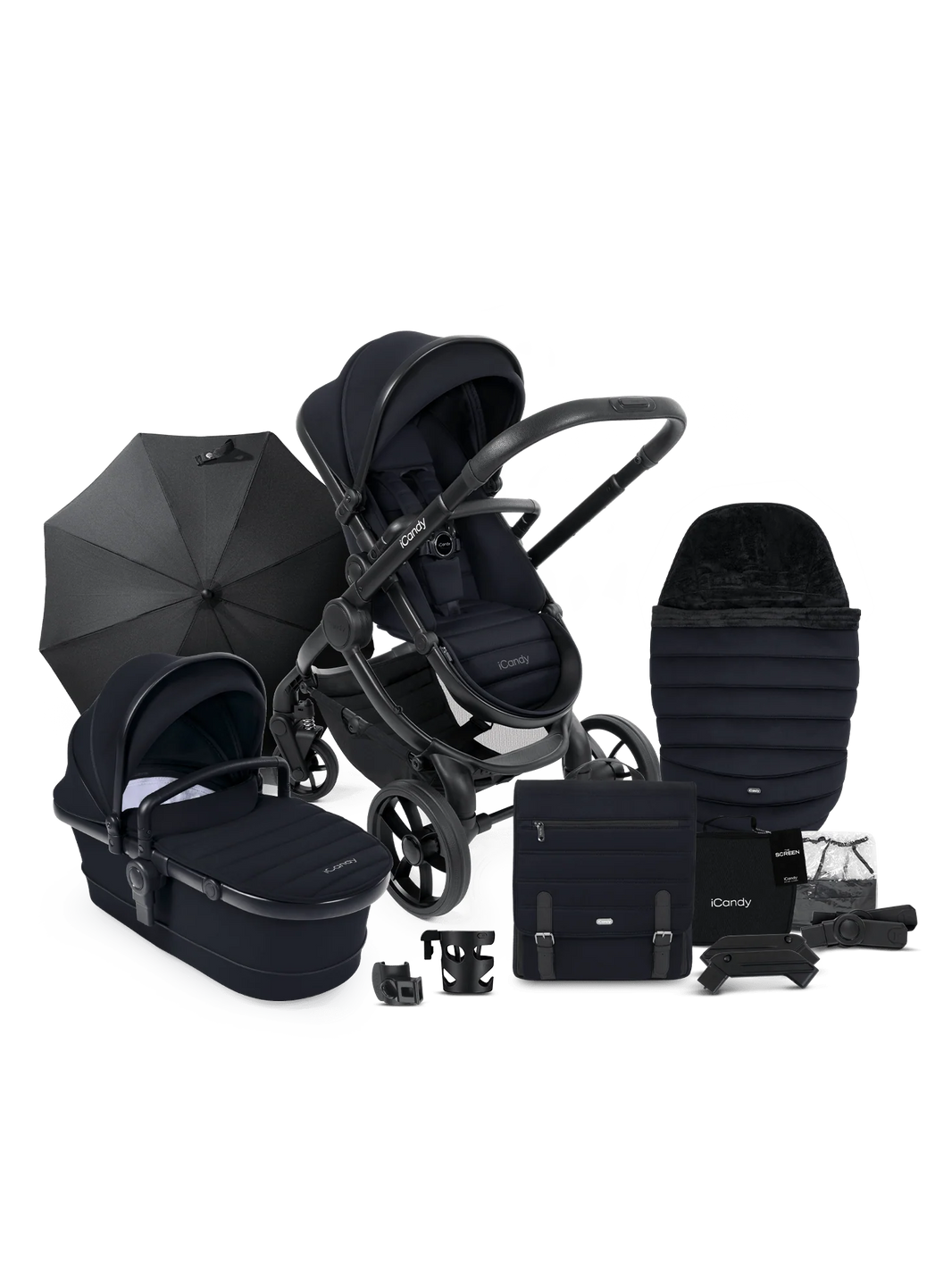 Peach 7 Black Pushchair and Carrycot - Complete Bundle
