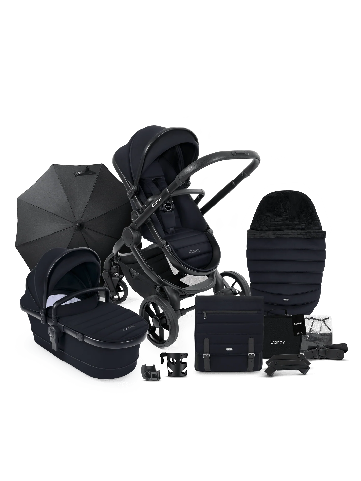 Peach 7 Black Pushchair and Carrycot - Complete Bundle