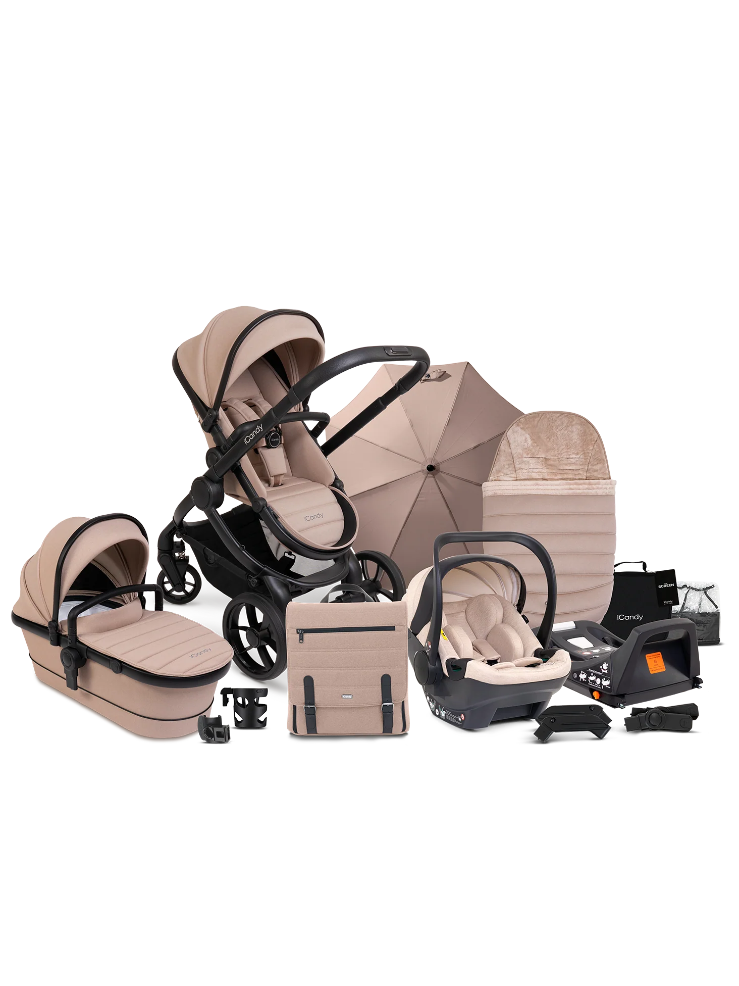 Peach 7 Cookie Pushchair and Carrycot - Complete Car Seat Bundle